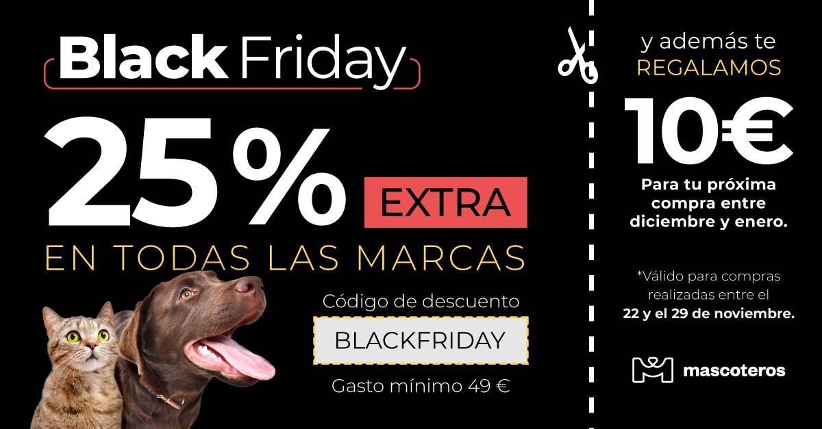 Aún estás a tiempo de ahorrar unos euritos en productos para tu peludo. 👉 mascoteros.com

#perros #gatos #descuento #BlackFriday