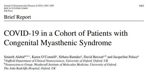 This brief report summarizes the experience of patients with CMS and a confirmed history of COVID-19 infection - no indications of an increased risk of severe disease were found.

🔍You can read more here: bit.ly/3D06a9H

#openaccess #nmd #cms <a href="/NDCNOxford/">Nuffield Department of Clinical Neurosciences</a> <a href="/MRC_WIMM/">MRC WIMM</a>