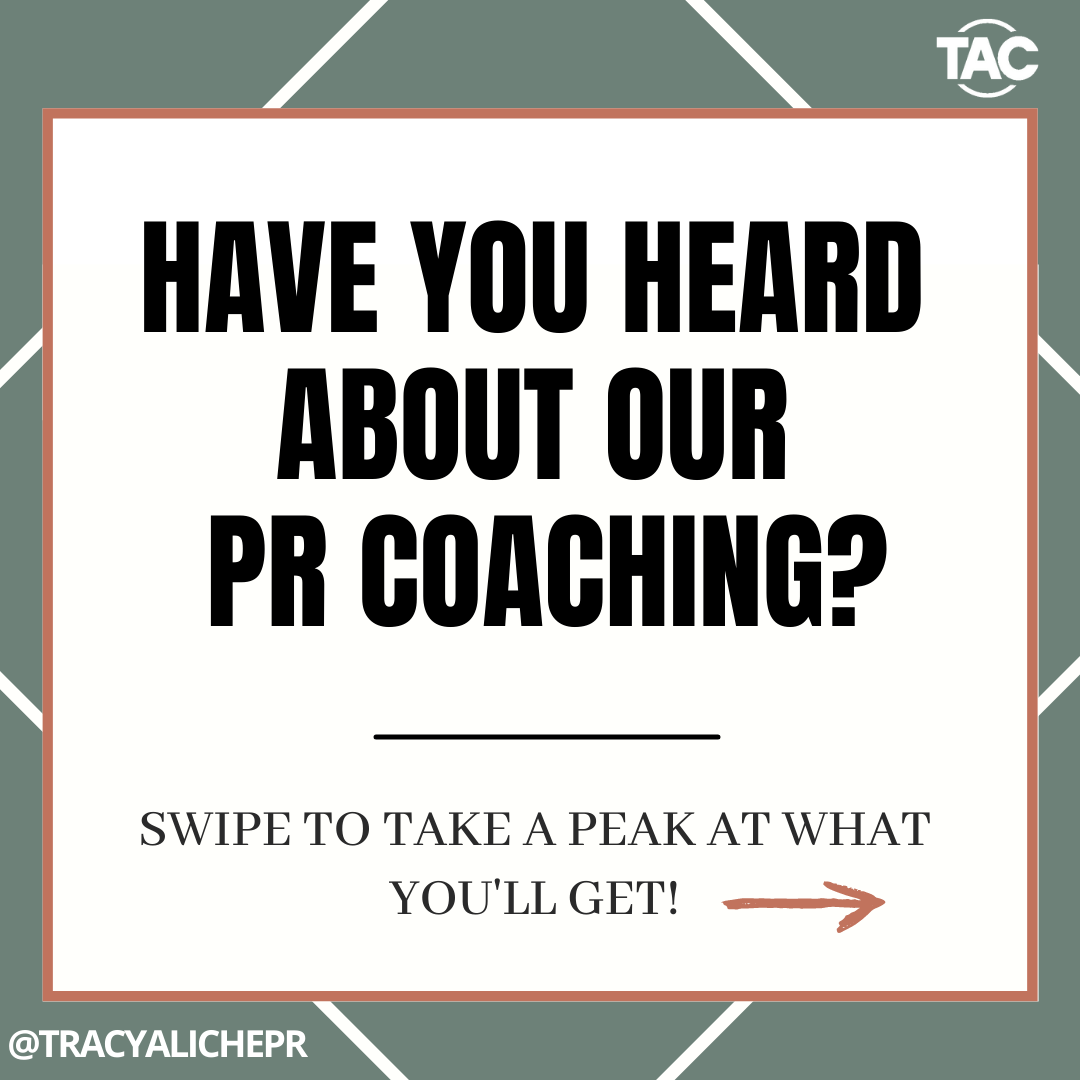 TracyAlichePR's tweet photo. Have You Heard About Our PR Coaching?
Still on the fence about signing up?
Our PR Coaching is designed to help position your business/brand to attract media opportunities. It provides strategies on how to conduct press outreach.
#BlackFriday #PRCoaching #TracyAliche https://t.co/A7g7QPu8gG