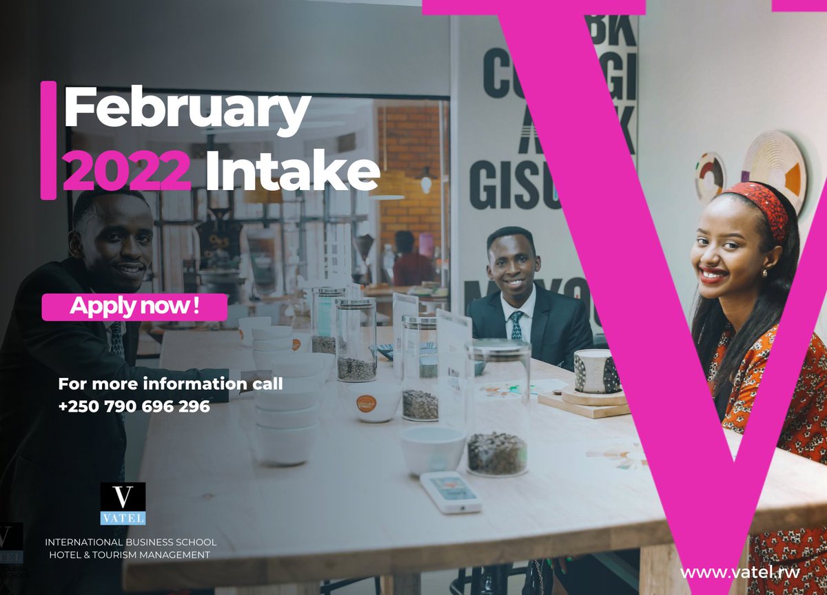 VatelRw's tweet photo. Enroll in our BA program today. The Application for February 2022 is Now open. To register your interest contact us via this link https://t.co/HGWN0MyibK
#ApplyToVatel #Vatel #JoinVatel #Intake2022 https://t.co/FVMou41VJe