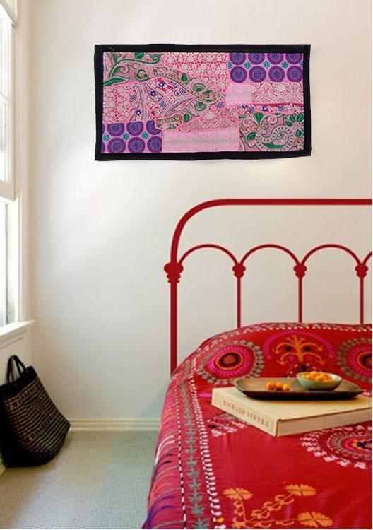 WALL HANGING VINTAGE BOHEMIAN RUNNER HANDMADE EMBROIDERED PATCHWORK TAPESTRY TJ36