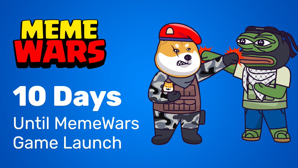MemeWarsCrypto's tweet photo. 10 Days left until MemeWars game launches worldwide! $MWAR #100xgem #Shib #Doge https://t.co/Mgo2OpufHP