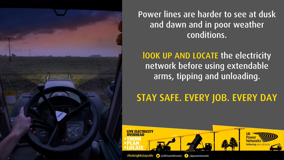 Overhead power lines are a common cause of incidents on farm. Stay safe this campaign by following #LookOutLookUp @UKPNnews