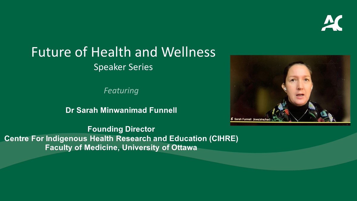 claude_brule's tweet photo. I had the privilege to host Dr Sarah Minwanimad Funnell for a virtual fireside chat at our Future of Health and Wellness Speaker Series this morning @Algonquincolleg. TY for sharing compelling insights and inspiring personal stories about Indigenous Health. #ACHLE #ONhealth https://t.co/L4LYCrXeMv