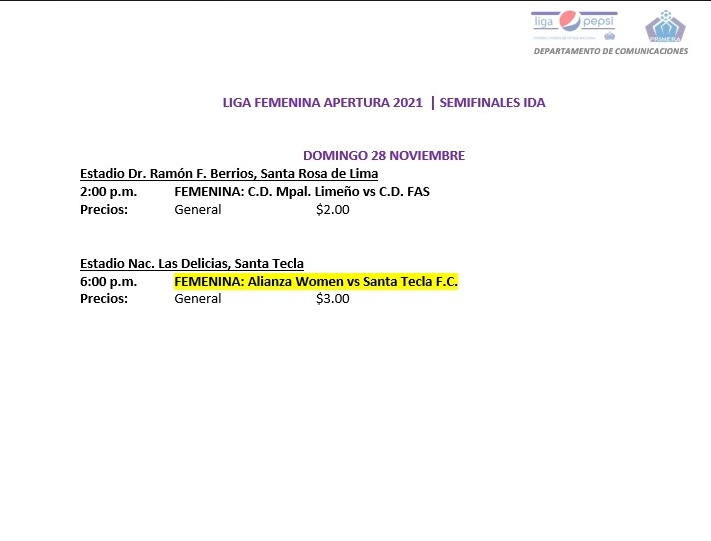 Programación de semifinales de <a href="/primerafutboles/">LaPrimera</a> en categoría femenina.