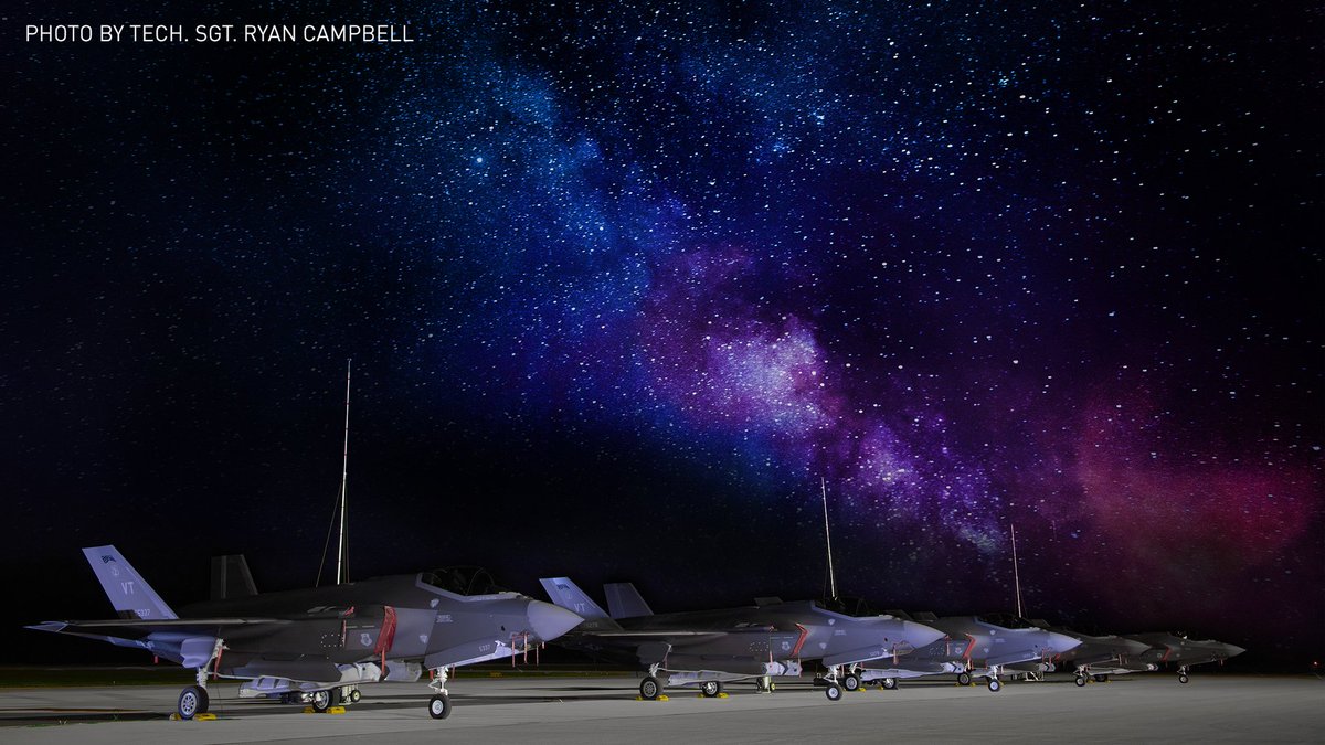 #FighterFriday — Starry, Starry Night

F-35As from the <a href="/AirNatlGuard/">Air National Guard</a>'s <a href="/158FighterWing/">Vermont Air National Guard</a> sit on the flight line after a day of flying at Northern Lightning 2020.