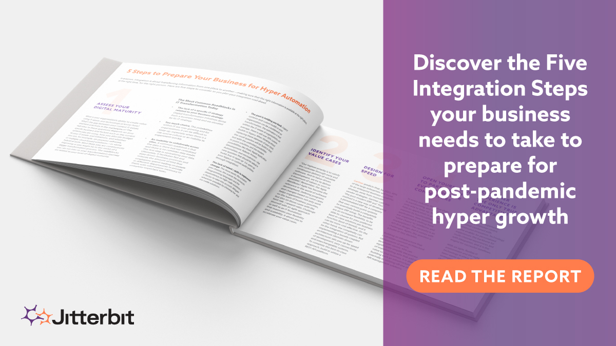 jitterbit's tweet photo. Ready to build back stronger after the pandemic? Find the 5 #integration steps your business needs to take to drive hypergrowth here: https://t.co/XBNaYakr8b https://t.co/JUHNYRwxAi