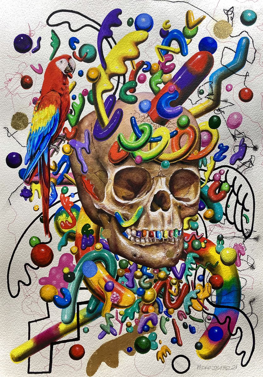 Pedrobaez89's tweet photo. “Expansion and Decay” now available @withFND ( NFT comes with Physical painting 14” x 20” Gouache, ink and watercolor on arches watercolor paper) help me spread the word twitter fam🙏⚡️❤️⚡️ love you all! https://t.co/wFMeuFNAdA https://t.co/WLl1essf0e