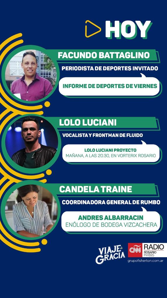 #HOY en #VDG ▶️ @facundobattaglino da su Informe de Deportes del Viernes ▶️ @LoloLuciani habla de 'Lolo Luciani Proyecto' en @RosarioVorterix ▶️ @TraineMaria trae a Andres Albarracin como invitado #radio #vinos #musica #deportes