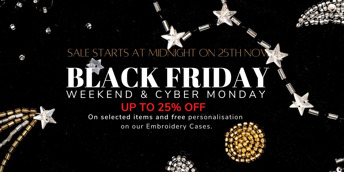 Our BLACK FRIDAY weekend and CYBER MONDAY sale is ON ! Don’t miss it !!! Up to 25% off on selected items and free personalisation on our embroidery cases.
handembroideryshop.com/collections/bl…

#happyshopping #BlackFriday #BlackFriday2021 #blackfridaysale #CyberMonday