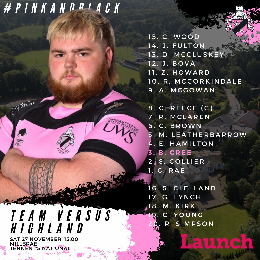 OfficialAyrRFC's tweet photo. TEAM NEWS🗞️ | Here's how your Club XV sides line up tomorrow afternoon👇

This weekend's coverage is brought to you by @LaunchScotland!

#pinkandblack | #MillbraeMade https://t.co/nUUubSKSX3