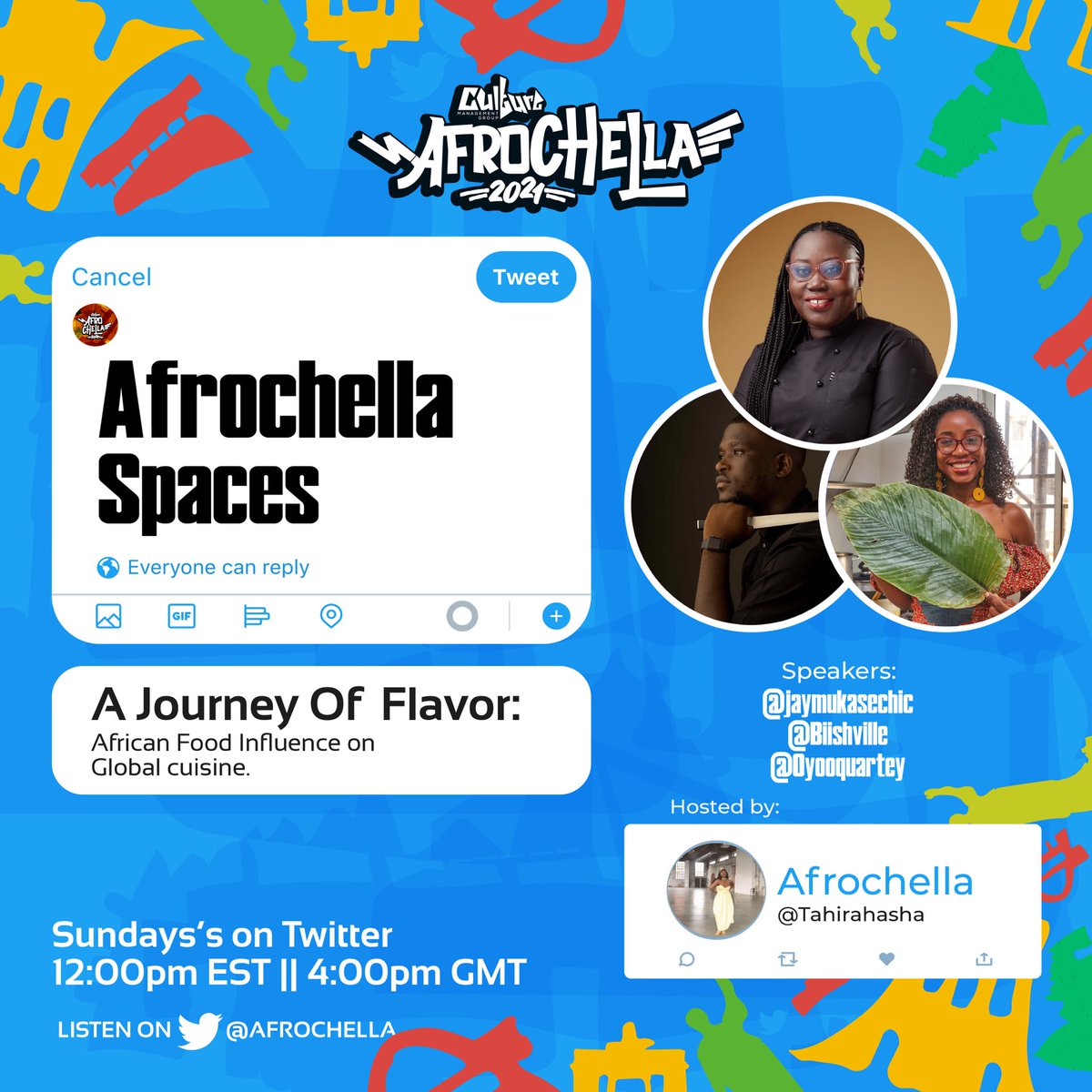 Afrofuture's tweet photo. For Our First Afrochella Spaces We’re Talking Food with Guest Speakers: @jaymukasechic, @biishville, and @OyooQuartey! 

Join This Sunday On @TwitterSpaces 12pm EST 
https://t.co/iEPG0qFDjr https://t.co/tOgBNnansF