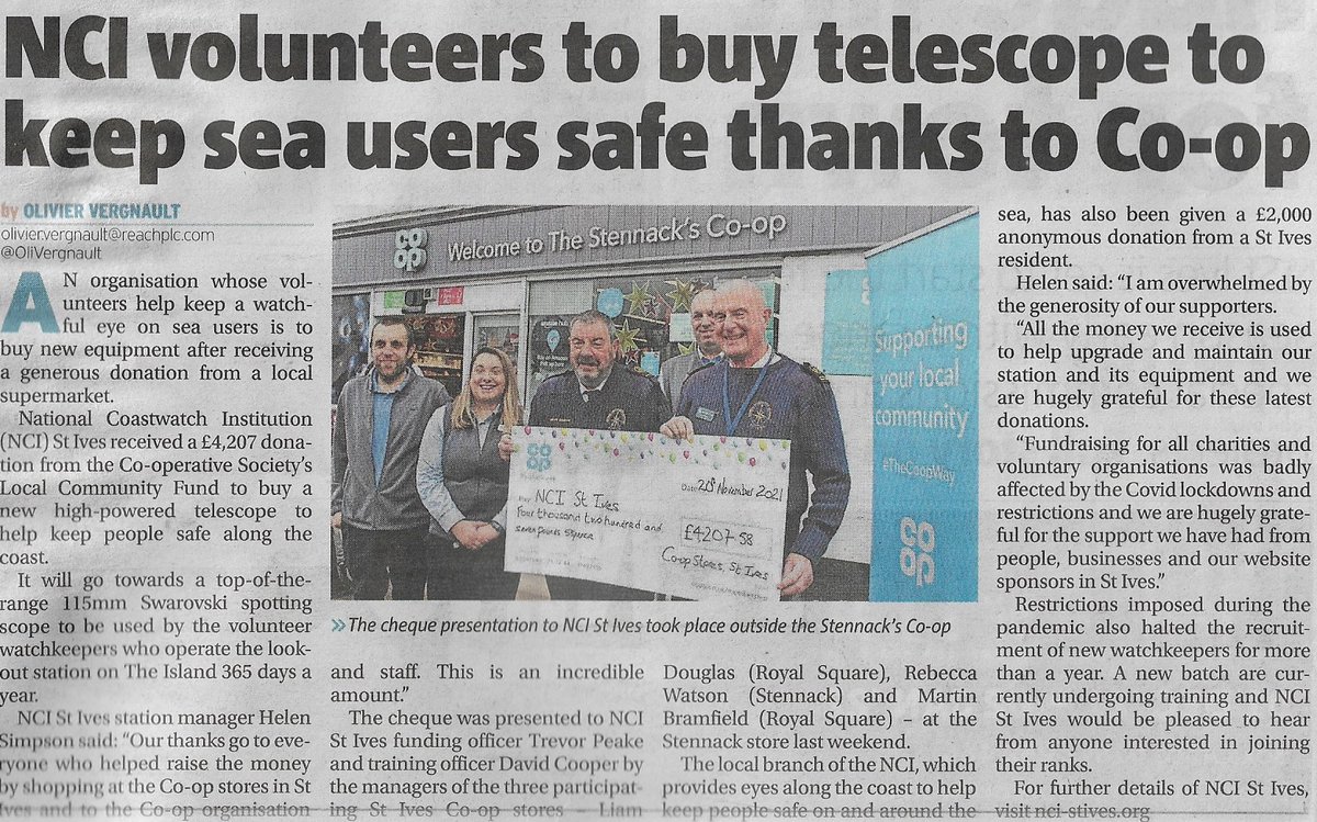 Huge thanks to the Co-op  St Ives and all the people who helped by using their local stores of Co Op.
And another thanks to the #thecornishman and #stivestimesandecho 
For the publication in the Newspapers.