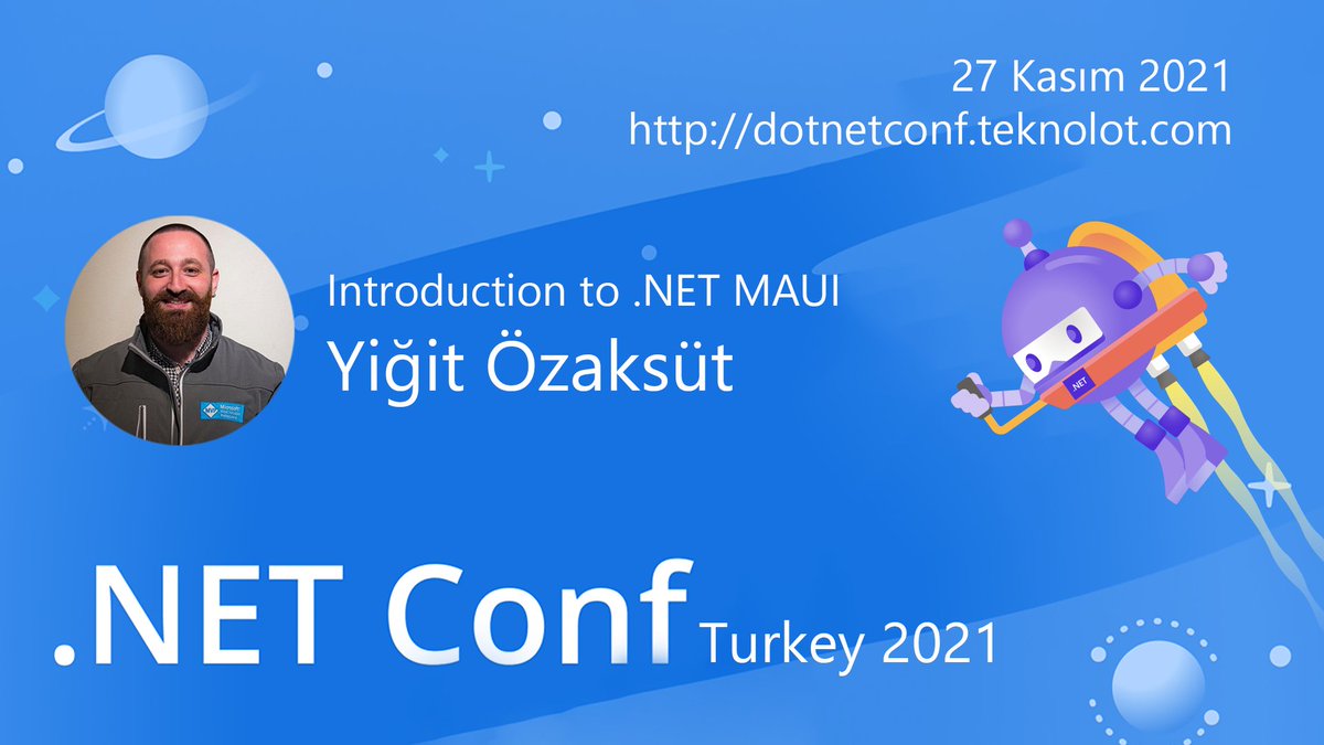 Teknolot's tweet photo. #dotNETConf Türkiye oturumlarını tanıyalım serimizde  son sırada "Introduction to .NET MAUI" oturumu ile @ozaksuty var. 

Yarın saat 11'de görüşmek üzere!

https://t.co/fRoG9O0Agi https://t.co/TebOAt40PB
