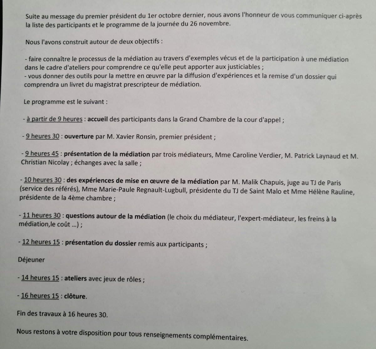 ppcaRennes's tweet photo. Lancement ce matin du colloque de la cour d'appel sur la #médiation judiciaire civile et des ateliers de partage de pratique avec des médiateurs en présence de nombreux présidents de #TJ et de chambre et de juges des referes https://t.co/OKcQQWpH0p