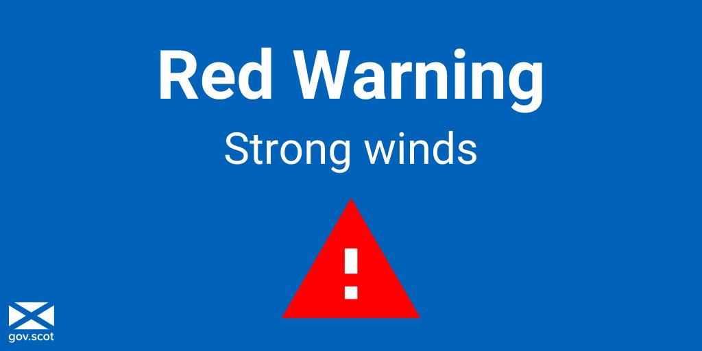 scotgov's tweet photo. ⚠️ An Red Weather Warning for strong winds is in place across North and East Scotland until 9am Saturday. 

Motorists are being advised not to drive and members of the public not to travel in these areas. 

More ➡️https://t.co/0PutPWxBiA https://t.co/wyUozMG2JB