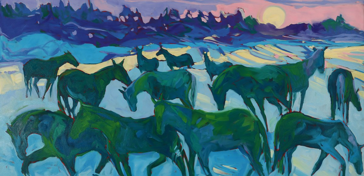 From my calendar January 2022, Wolf Moon. Horses gathered together, staying safe under the cold January wolf moon. I can hear them walking in the snow covered landscape, pawing at the ground searching for a morsel of food...
kaijasavinainen.com/horses