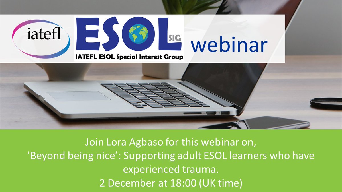 iatefl's tweet photo. Don't miss this webinar with #IATEFL #ESOLSIG and Lora Agbaso, examining how ESOL teachers are on the frontline dealing with learners’ trauma, frequently without proper training.
For more details and to register view here: https://t.co/2ecUFW9KKH
#ELT #ESL #RegisterNow https://t.co/ythMem0jXI