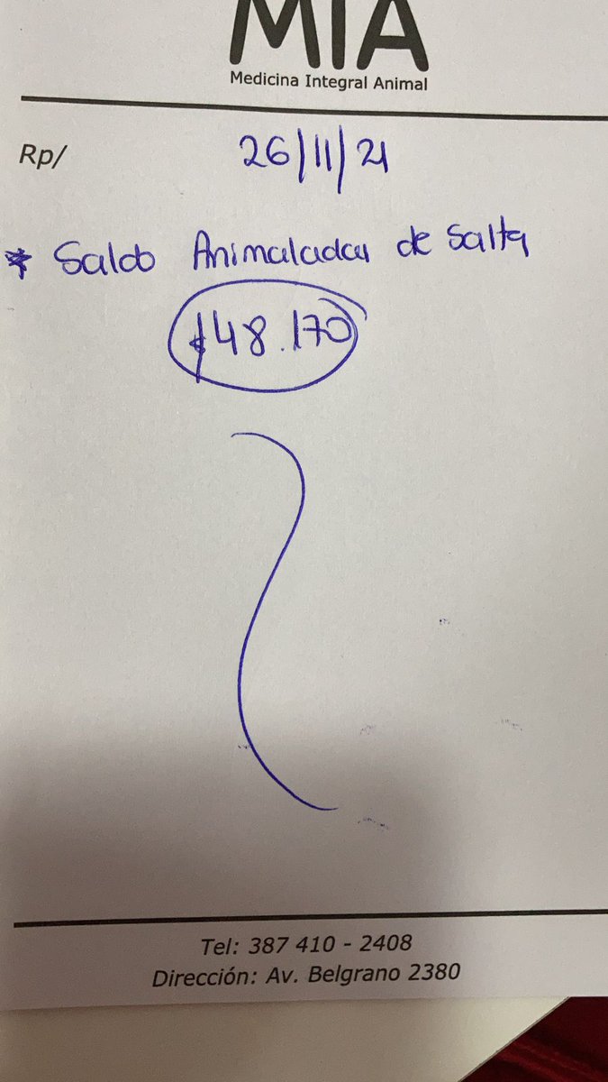 Deuda actual en la veterinaria Mia. Ya se nos hace IMPOSIBLE poder seguir ayudando a todos los animales que hay en Salta. Si alguien puede ayudarnos se los agradezco. Además de estas deudas tenemos otros gastos como fisioterapia, quimioterapia, y deudas en otras veterinarias