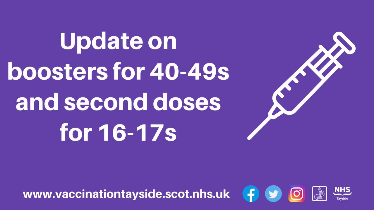 40-49s can use the online portal or national helpline to book their booster appointments from tomorrow (Sat).

16/17s can use the portal from Tuesday 30 Nov to book their second dose as long as 12 weeks have passed since the first. 

Visit nhsinform.scot/vaccinebooking for more info.