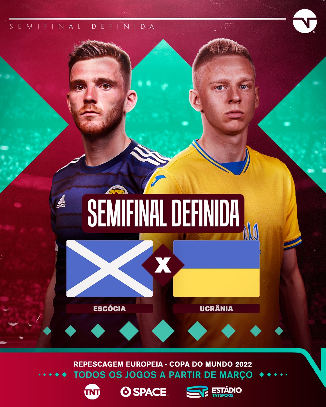 TNT Sports BR on X: Escócia x Ucrânia na semifinal da repescagem pra Copa  do Qatar! Quem você acha que vence e sobe um degrau rumo ao Mundial? . Você  assiste a