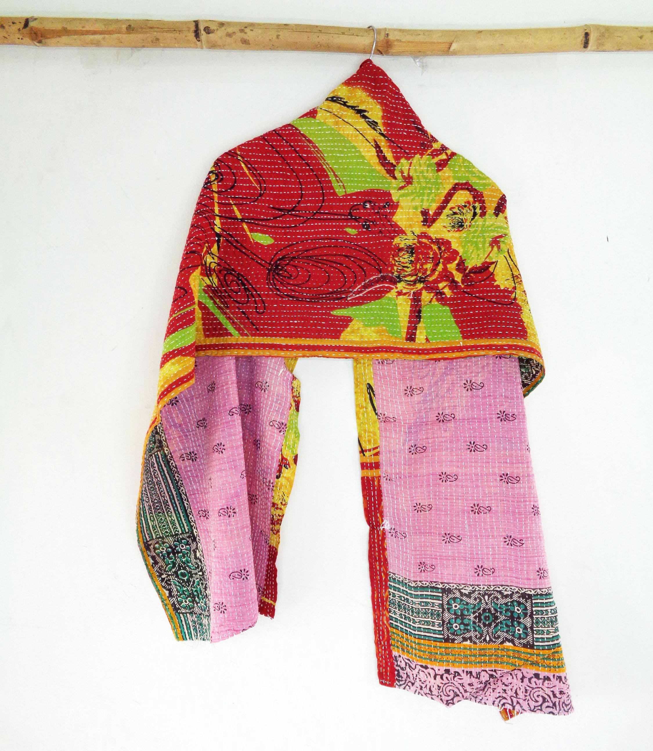 New Indian Cotton Kantha Fashion Scarf Reversible Bohemian Handmade Collar Wraps SM78