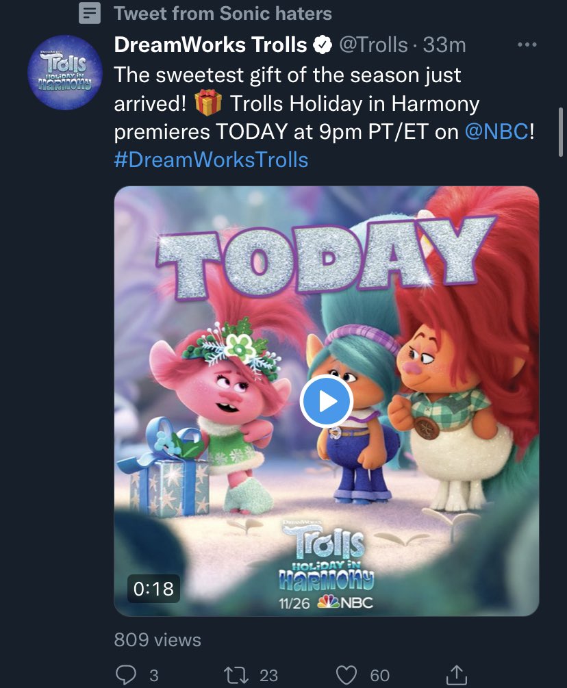 Sometimes the trolls movie shows up on my feed and i wonder why then i remember i added it to a list of “sonic the hedgehog haters” months ago https://t.co/NT7qyWPYFT