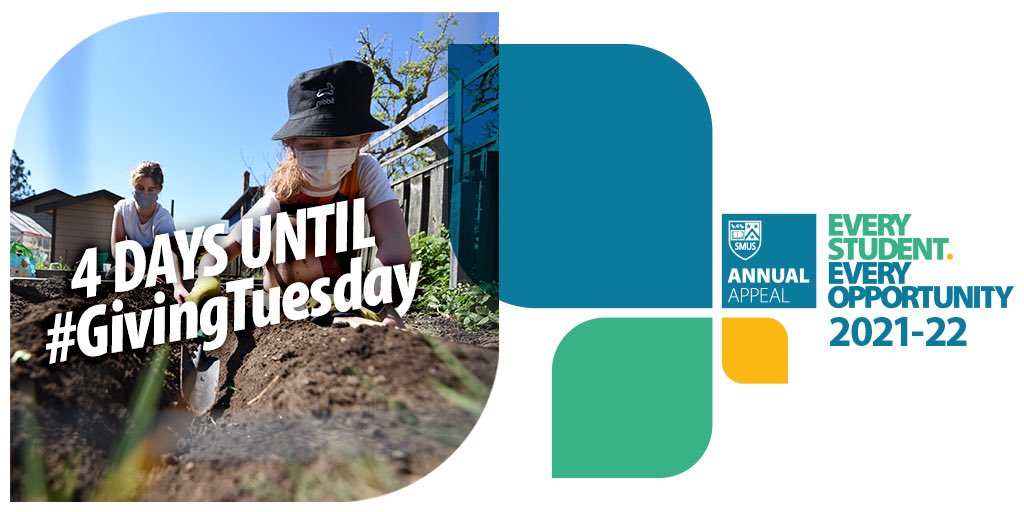 SMUSalumni's tweet photo. T-4 days to Giving Tuesday! With a priority of engaging our students, SMUS will be launching initiatives to make ourselves more sustainable. ALL Donations of ANY size help us create a better future. 
Read about Sustainability at SMUS and how you can help: https://t.co/NCqANOEIZl https://t.co/YuZtvojx6k