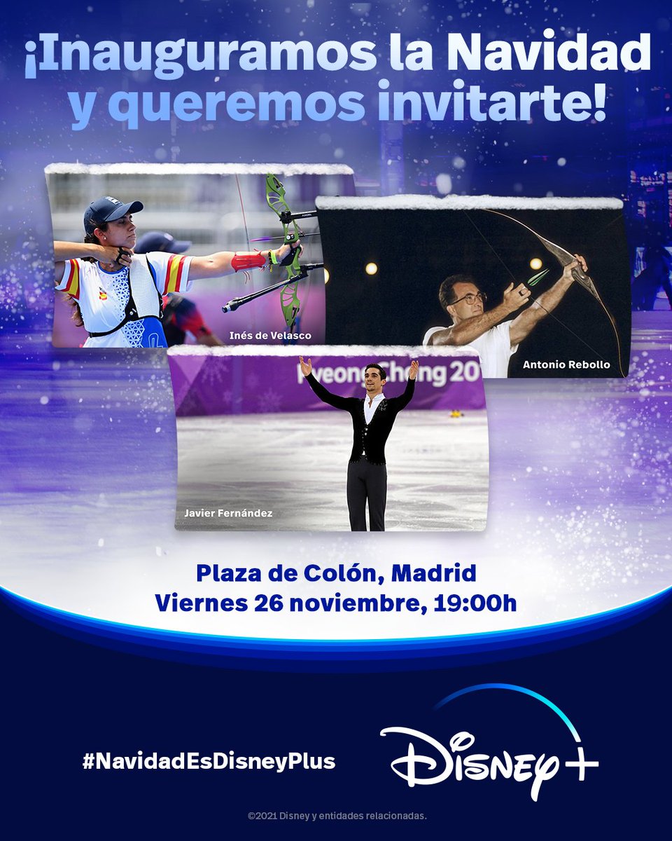 Qué mejor forma de celebrar el estreno de #OjoDeHalcón en @disneypluses que... ¡INAUGURANDO NUESTRA PISTA DE HIELO CON INÉS DE VELASCO y ANTONIO REBOLLO!🎄🏹 No te pierdas el arranque del planazo de estas Navidades hoy a las 19h en la Plaza de Colón de Madrid. ¡Te esperamos!