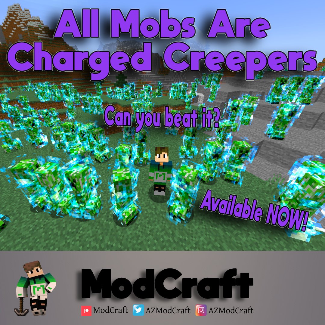 🚨New #plugin!

Almost every #mob is a charged #creeper. Mobs necessary to beat the #game remain the same.

This one is going to be hard to beat.
Available on 1.16.1 &amp; 1.17.1.

#MincraftPlugin #Plugins #Minecraft #gamedev #MinecraftChallenge #MinecraftBut #games #gamer <a href="/Minecraft/">Minecraft</a>