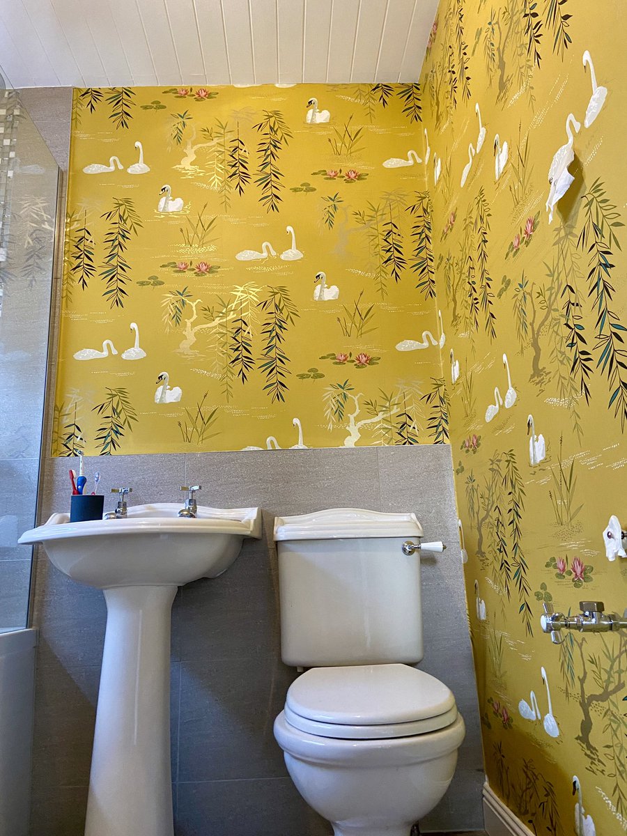 Paper hung today for our customer.. ☀️ 

- <a href="/Nina_Campbell/">Nina Campbell</a> 

A beautiful &amp; very distinctive observed lake scene of swans, weeping willows and waterlilies. 
A bathroom fit for bathing 🙌🏼 🛁 

✨ 
#wallpaper #interiordesign #AutumnFalls 
#Thanksgiving2021