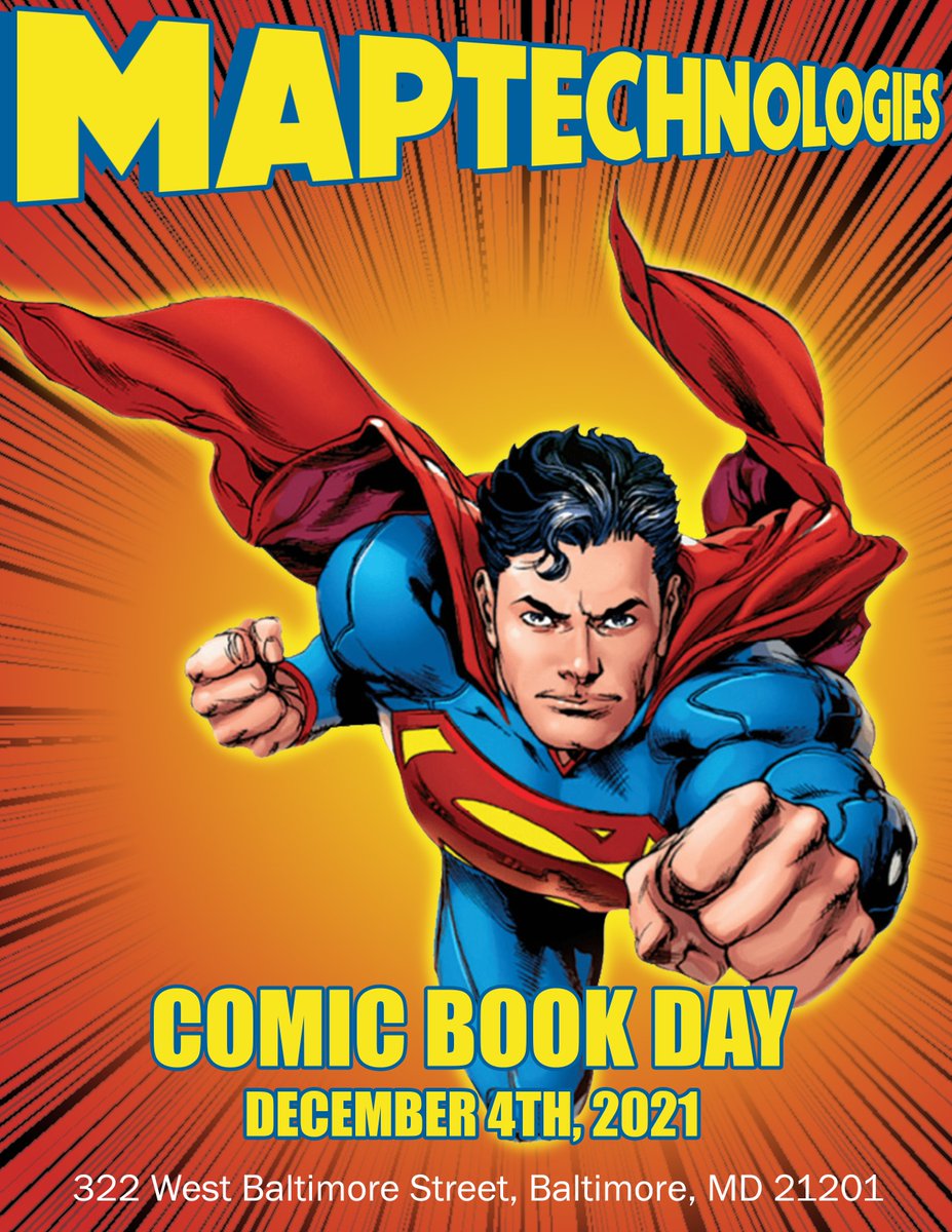 bmoreintocomics's tweet photo. We are excited to announce that Comic Book Day is returning to M.A.P.  Technologies on December 4! Come join us for the second annual Comic  Book Day, this year in our new location. #bmoreintocomics #bmore #bic #maptechnologies #comic #comicbookday #indiecomics #baltimore https://t.co/sFeBCKfkbT