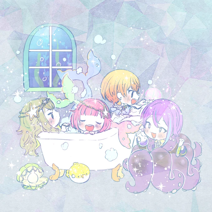 昨日はお風呂の日だったみたいなので、お風呂に入るマーメイドたち🧜‍♀️
 #1日1ワンダショ 