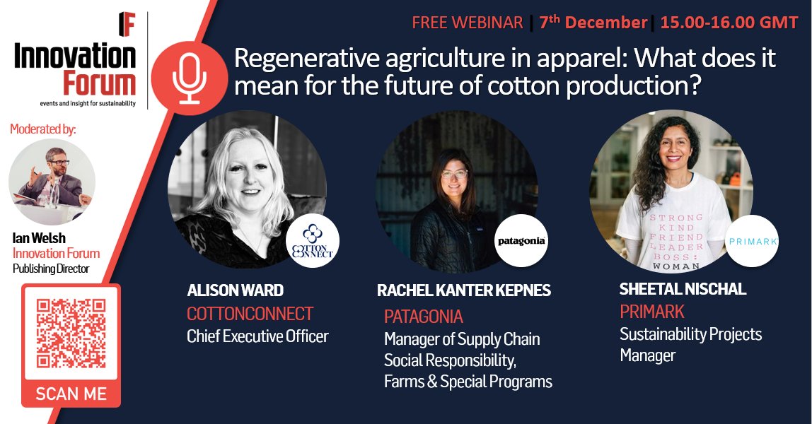 Cotton_Connect's tweet photo. Join our CEO, Alison Ward, Primark and Patagonia at a webinar on regenerative agriculture and what it means for the future of cotton production on Dec 7. Register here #CottonConnect  #regenerativeagriculture @InnovaForum @sustainability #cottonfarming https://t.co/UdEeDaekCo