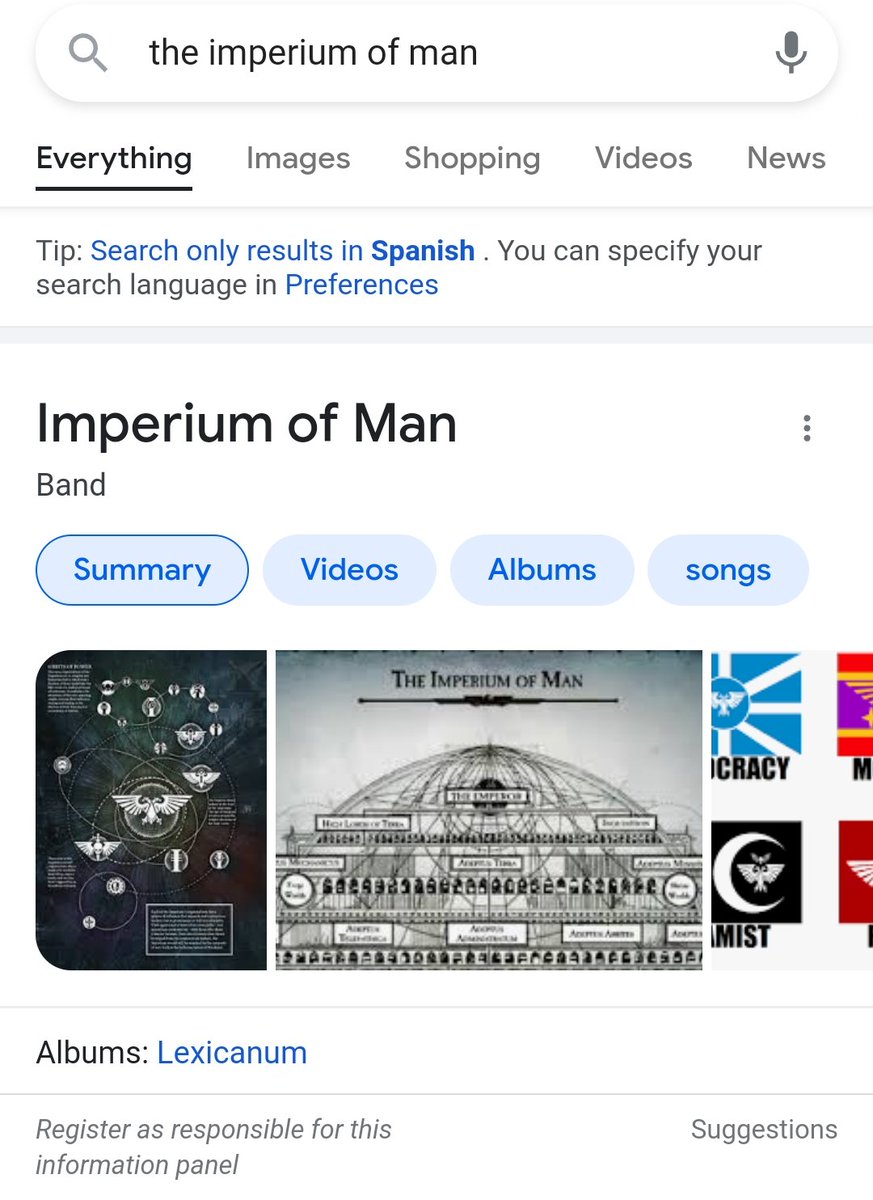 Im not sure if this fits but if you search up "Imperium of man" it shows up as a music band, with 1 album "Lexicanum"
redd.it/r2rm3f