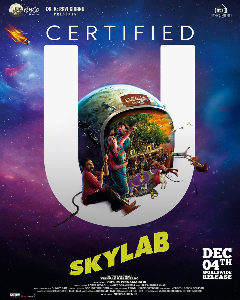 TheCinemaMania's tweet photo. It's a clean U for #SKYLAB 🛰️
Get ready to catch the madness in theatres on Dec 4️⃣th
#SkylabTrailer
https://t.co/gLfLXFOVP9
#SkylabOnDec4th @MenenNithya @ActorSatyaDev
@eyrahul @VishvakKhander1 @prashanthvihari @Prithvi_sp @ByteFeatures @adityamusic https://t.co/ohBl48N4He
