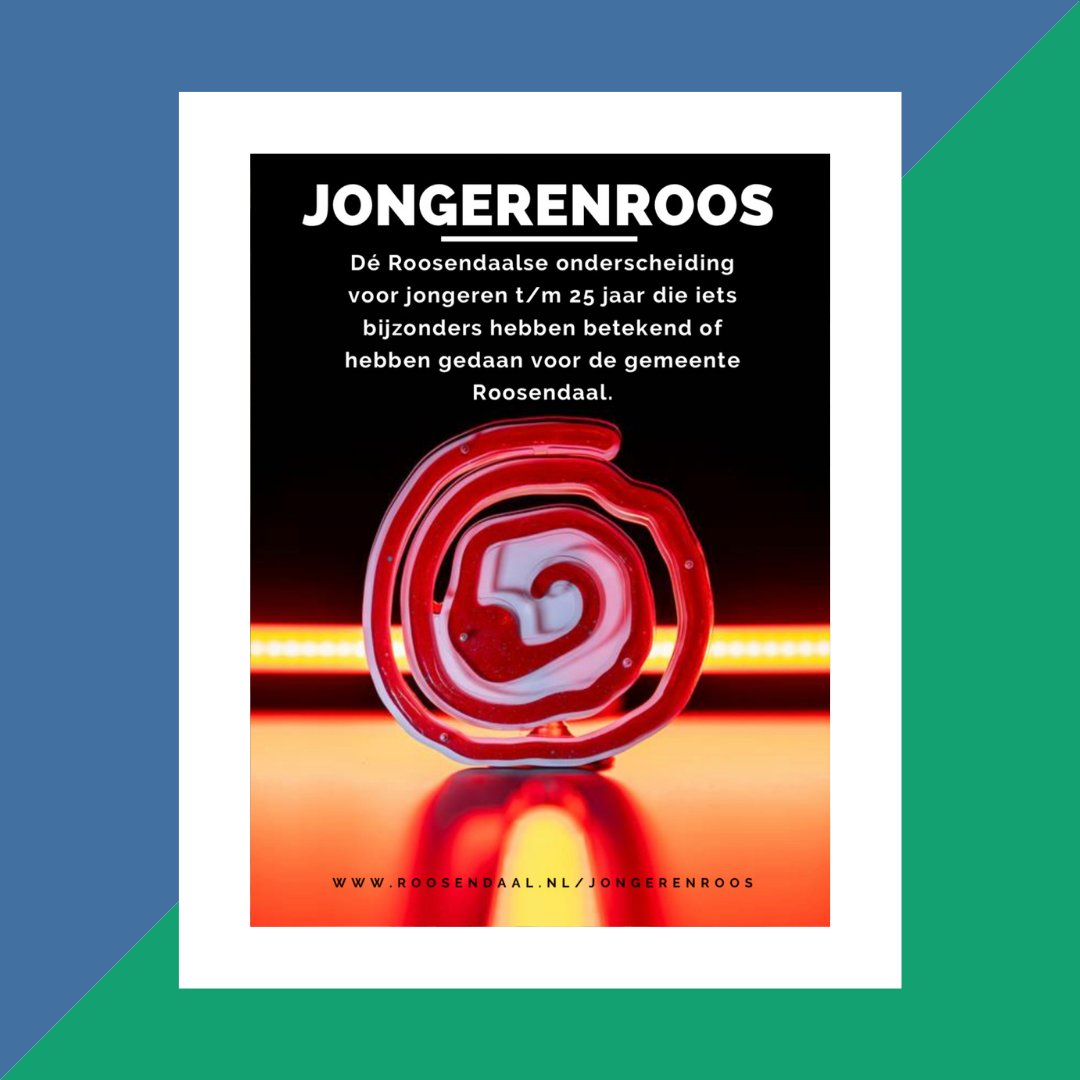 Ken jij iemand die deze onderscheiding verdient? Meld hem of haar dan aan voor 17 december via roosendaal.nl/jongerenroos!