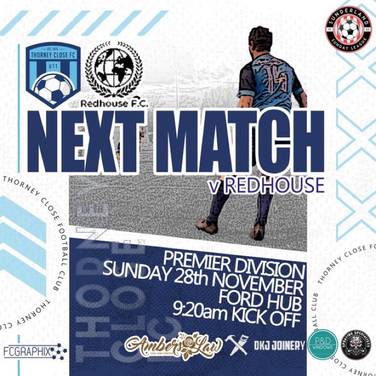 𝐒𝐒𝐋 𝐏𝐫𝐞𝐦𝐢𝐞𝐫 𝐃𝐢𝐯𝐢𝐬𝐨𝐧 𝟐𝟎𝟐𝟏/𝟐𝟐

𝙉𝙚𝙭𝙩 𝙐𝙥: <a href="/FcRedhouse/">REDHOUSE FC</a> 

📆 Sunday 28th November 
🏆 <a href="/SunderlandSL/">SunderlandSunLeague</a> 
🏟 Ford Hub | SR4 0HB 
⏰ 09:20

#UTT