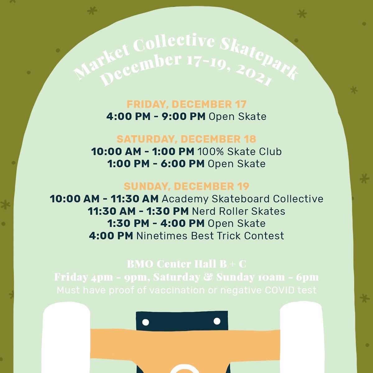 mrktcollective's tweet photo. The MC skatepark is back! We have a ton of time for open skate, and a few sweet workshops hosted by 100% Skate Club, Academy Skateboard Collective, and Nerd Roller Skates…with a grande finale Best Trick contest hosted by Ninetimes. 🛹 https://t.co/TGP3CmrRT1