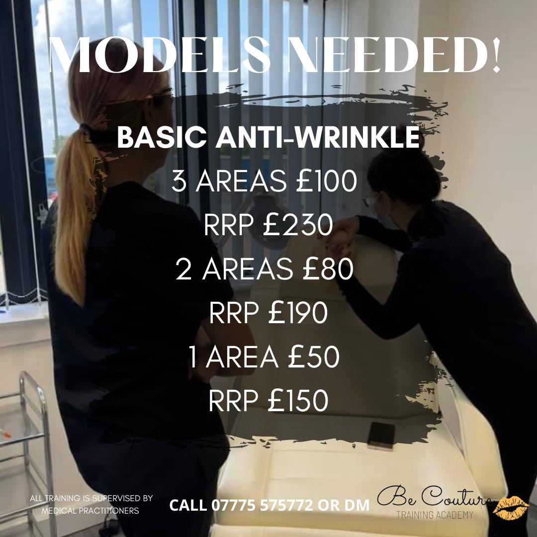 BeCoutureTrain's tweet photo. We’re looking for some models for our basic anti wrinkle training on December 2nd! ⭐️🤩

At only £50 for one area, £80 for two and £100 for three, get yourself booked in now.

All training is supervised by medical professionals 👩‍⚕️

Give us a call or send us https://t.co/JnFTSQ3EED