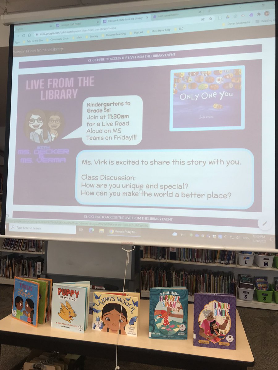HPSBookSisters's tweet image. Thank you Ms. Virk for sharing the story “Only One You” with us today. So nice for us all to think about how we are all special and unique!What a wonderful way to end a Friday and Hewson Husky Spirit Day #pdsblibraries #LiveFromtheLibrary