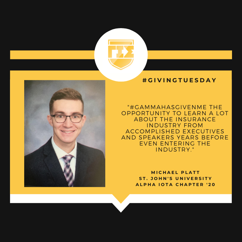 GammaIotaSigma's tweet photo. Michael Platt, Regional Director of the New York City Alumni Chapter and '20 alumnus of the Alpha Iota Chapter at St. John's University, shares how GIS has impacted his college experience.

Help the New York Chapter meet their #GivingTuesday goal at: https://t.co/WOphTRobIw https://t.co/sYUZlLDCGt