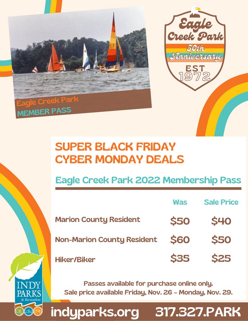 Enjoy visits to Eagle Creek Park with your 2022 membership pass! Get $10 off passes this weekend only! Visit indyparks.org to get your passes now for the new year! #DiscoverIndyParks