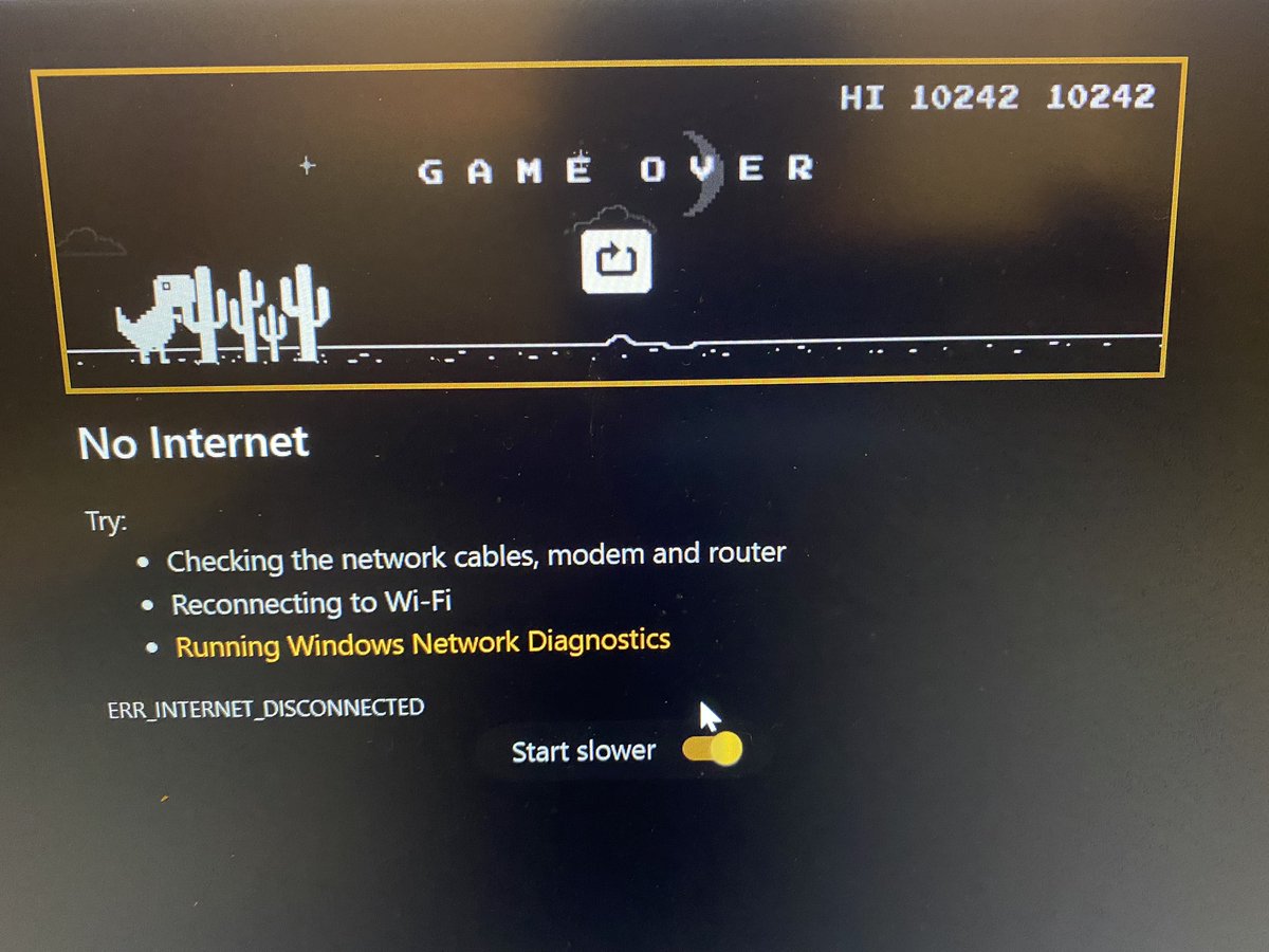 colinclyne's tweet photo. Internet in and out in #Aberdeen due to the #StormArwen nae bother, rocking the #JumpingDinosaur game like it’s 1985 and I’m back on my #ZXSpectrumPlus https://t.co/NIows6HEOs