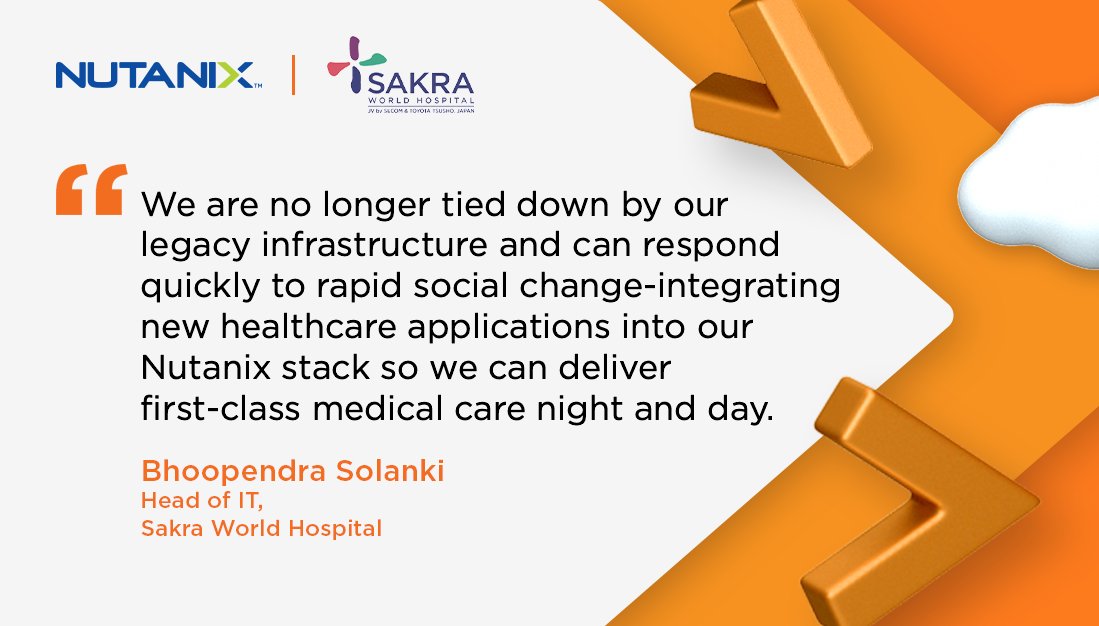 nutanix's tweet photo. How did Sakra World Hospital reduce their downtime 90%, improve patient satisfaction and ramp up telehealth? The answer is simple: HCI. See why their Head of IT, Bhoopendra Solanki, called #Nutanix “awesome.” https://t.co/BOhYYFT29I #NutanixStories #CloudOnYourTerms https://t.co/RVMizzHU6u