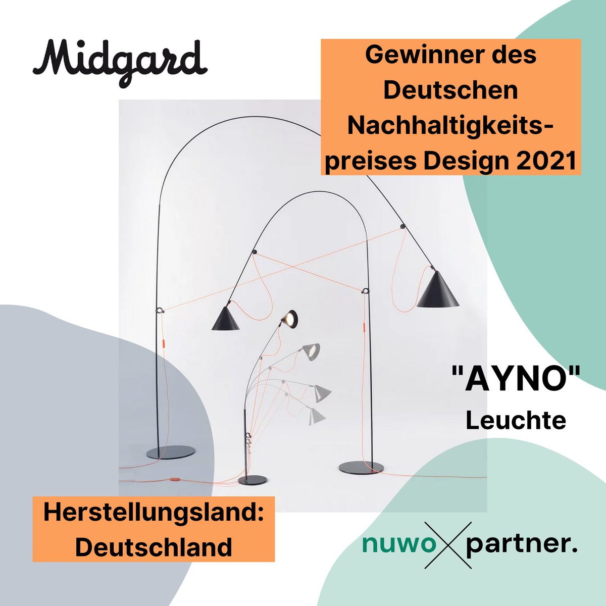 Unser #nuwoxpartner @MidgardLicht ist ein Lampenhersteller, der 1919 vom Ingenieur Curt Fischer gegründet wurde. 🌍 Das Modell: AYNO hat 2021 den #Nachhaltigkeitspreis Design gewonnen