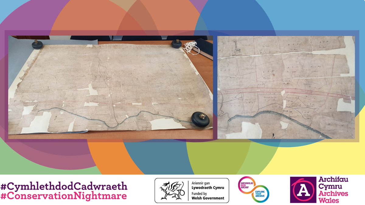 ArchivesWales's tweet photo. Our next example of a #ConservationNightmare is this map 🗺️ of Penrhyn that was miraculously repaired is once again accessible to the public at @BangorUniLib! 🤓 #ExploreYourArchive @explorearchives https://t.co/U48OcVPhHc