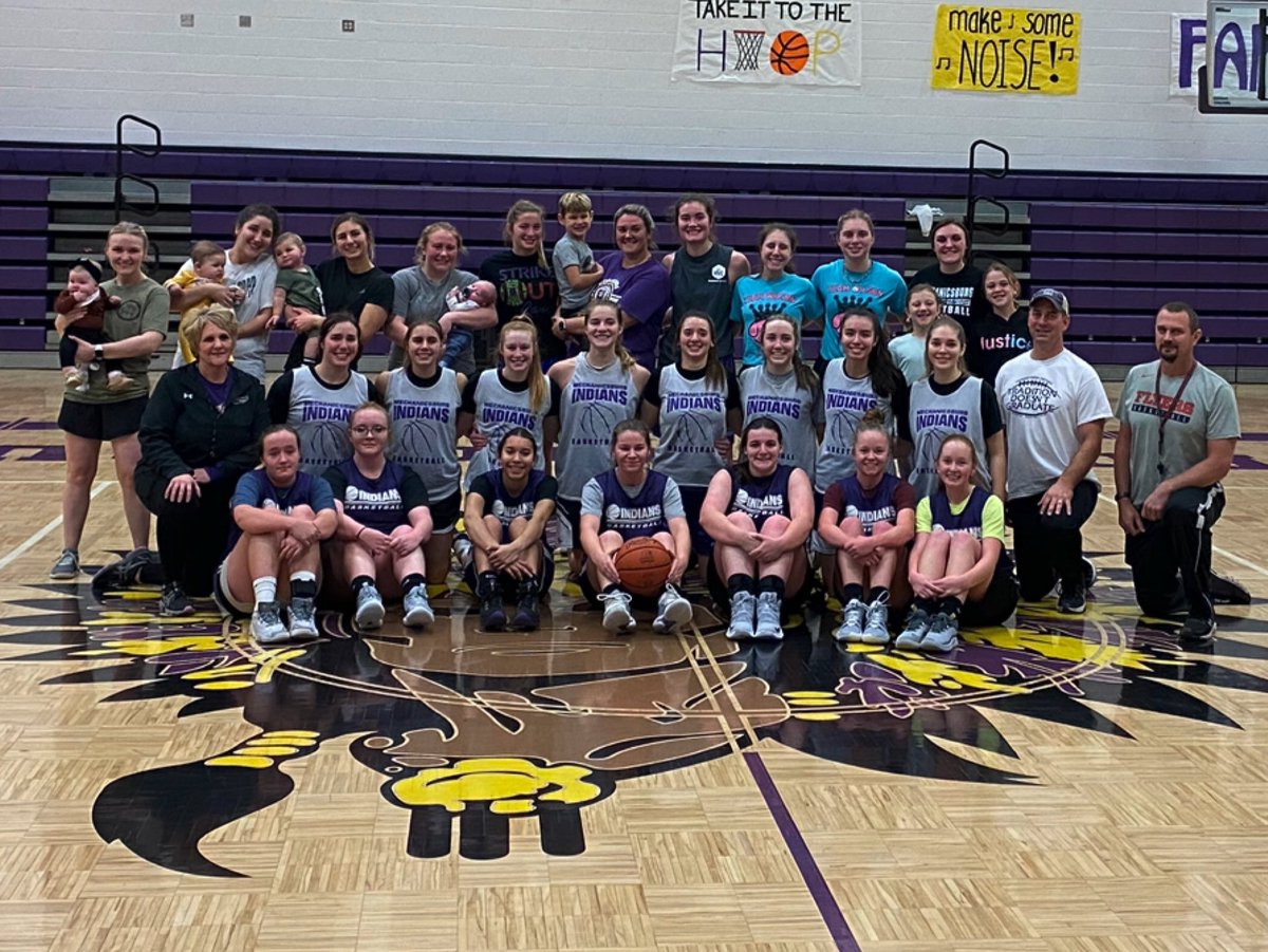 It was great to have some alumni come in to play today. Great competition and camaraderie. They still got it- babies and all! #Indians #GoBurg