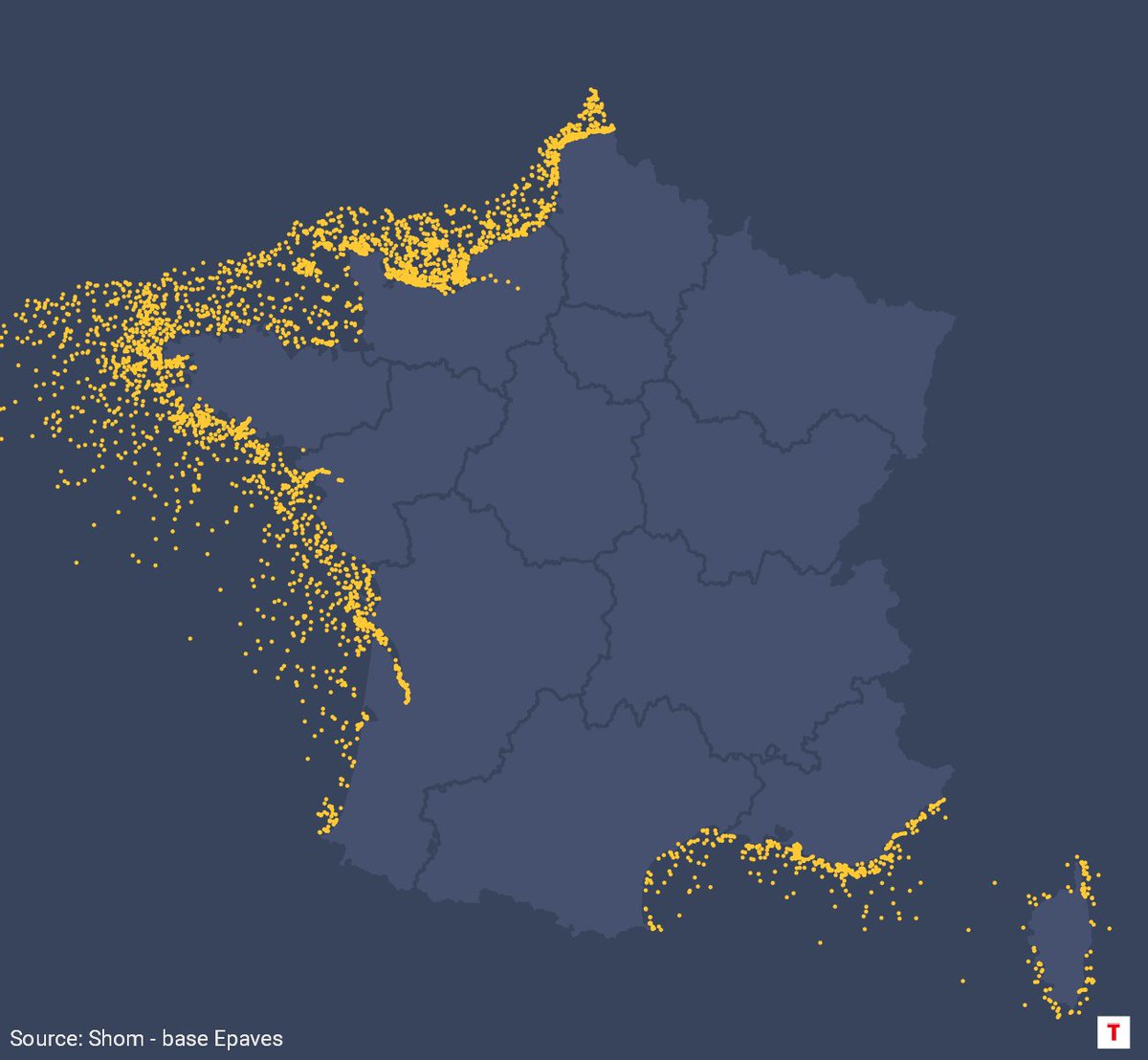 blandinelc's tweet photo. La joie de travailler en Bretagne, c'est aussi de pouvoir faire un pas de côté sur des sujets aussi *cool* que les épaves en mer, en rebond d'une actu locale 🌊Combien autour de la Bretagne, où et avec quelle histoire, grâce au @shom_fr, c'est par là :  https://t.co/o9KepP4yy5 https://t.co/ADNkKBlNYB