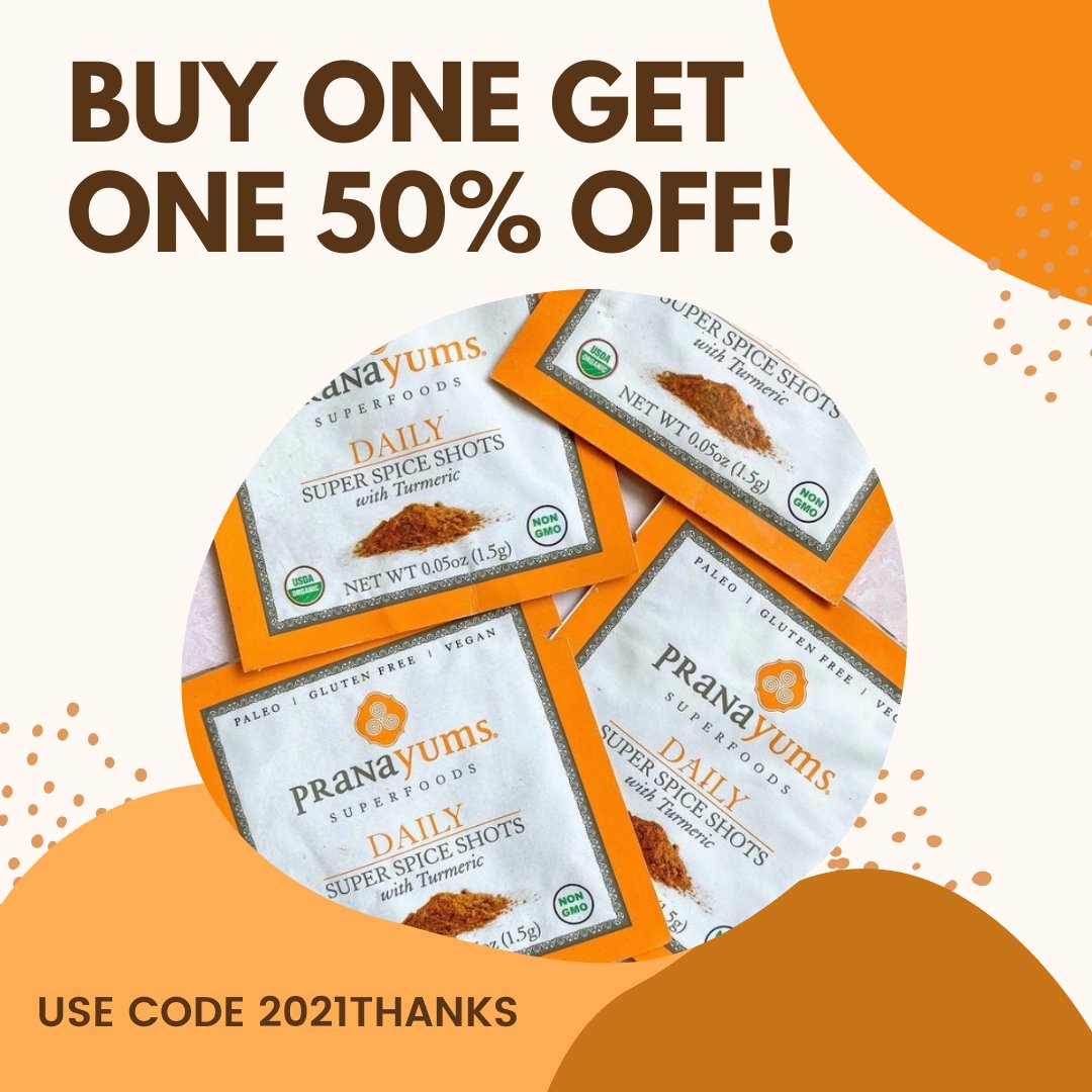 Pranayums's tweet photo. Our #BlackFridaySale is ON!🥳 Buy One Get One 50% OFF and stock up on our immune-boosting super spice blend before winter really hits!! Use the code 2021THANKS at checkout! https://t.co/wXB9wOsyKx https://t.co/crfuIQNuyo